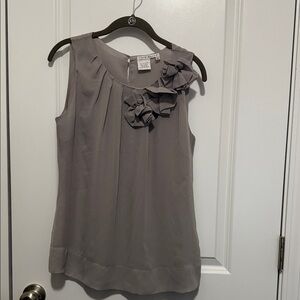 Ann Taylor Gray Sleeveless Blouse with Ruffle Accent